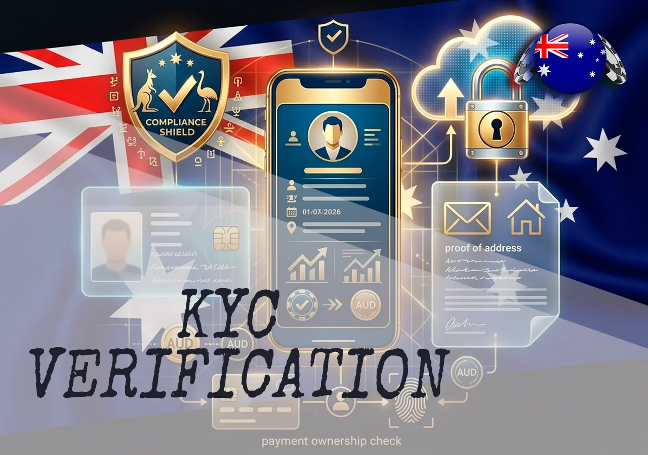 KYC verification at instant withdrawal casinos in Australia with ID, proof of address, payment check, and secure upload